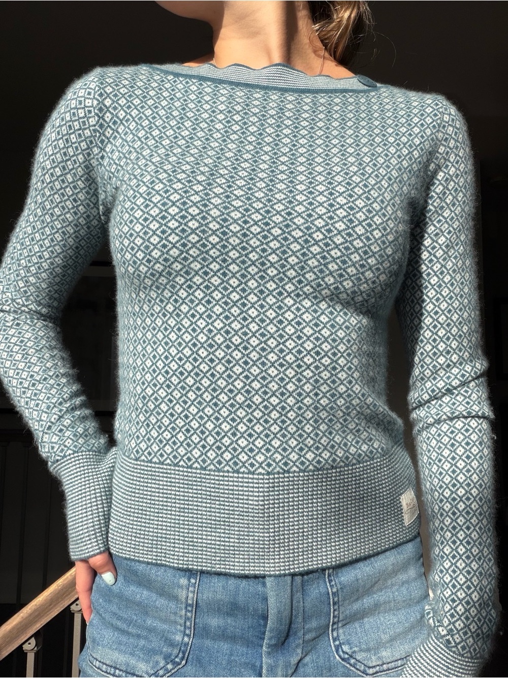 Light Blue Patterned Knit Sweater